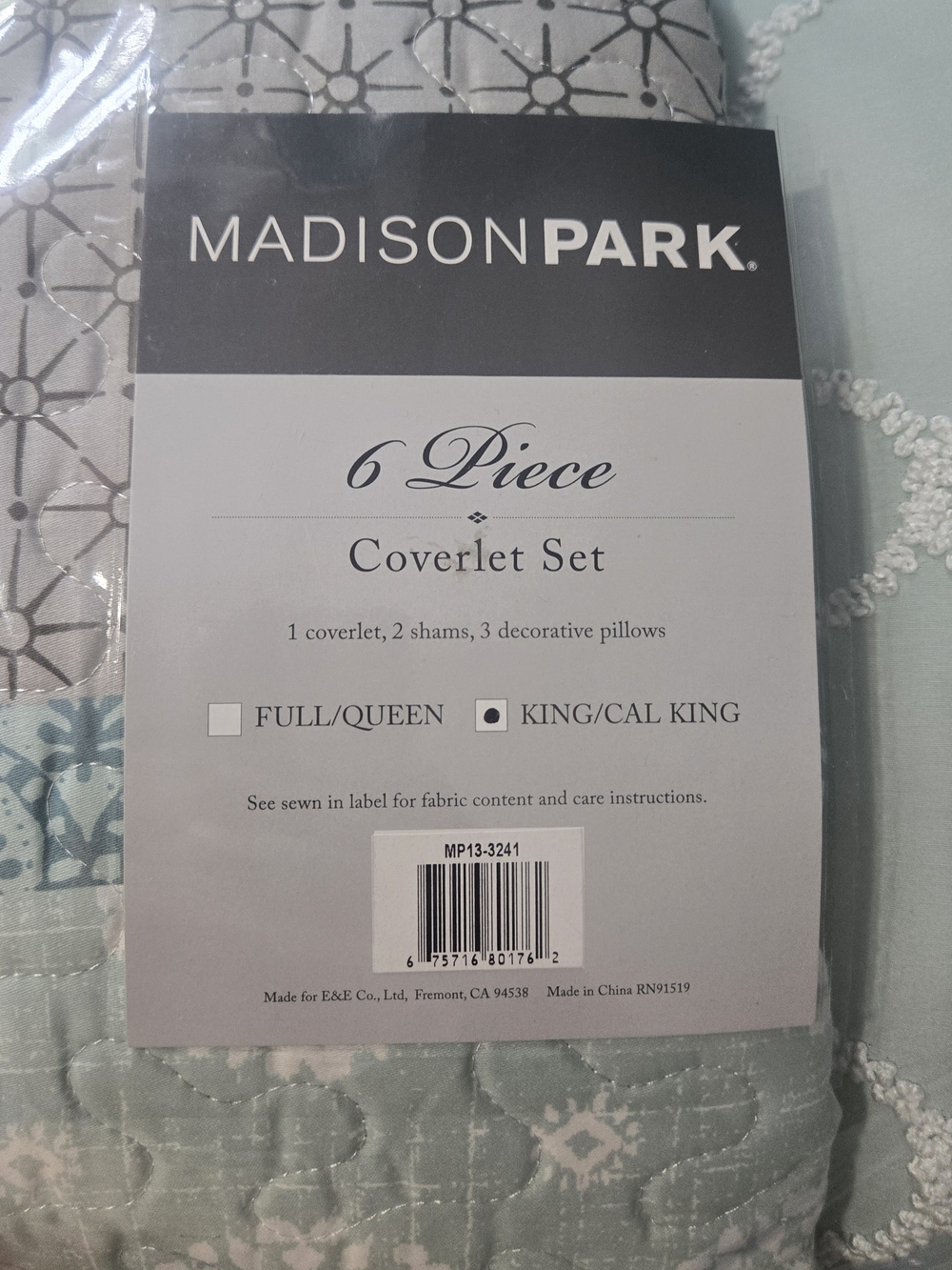 Madison Park Sage Green and Gray 6-Piece Coverlet Set